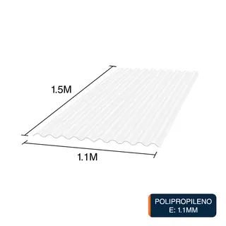 Chapa acanalada Luz polipropileno blanca translucida 1.5m x 1.1m x 1.1mm