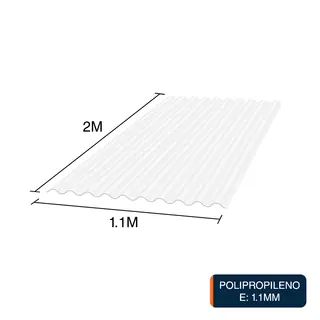 Chapa acanalada Luz polipropileno blanca translucida 2m x 1.1m x 1.1mm