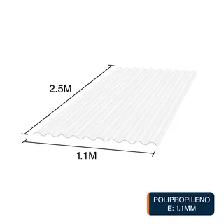 Chapa acanalada Luz polipropileno blanca translucida 2.5m x 1.1m x 1.1mm
