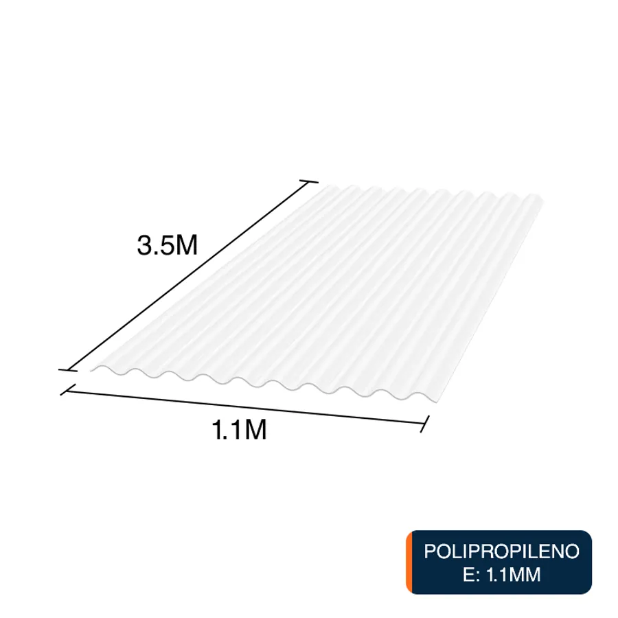 Chapa acanalada Luz polipropileno blanca translucida 3.5m x 1.1m x 1.1mm