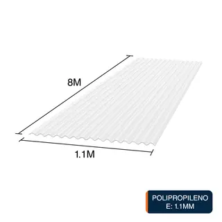 Chapa acanalada Luz polipropileno blanca translucida 8m x 1.1m x 1.1mm