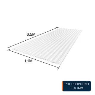 Chapa acanalada reforzada polipropileno blanca 6.5m x 1.1m x 0.7mm