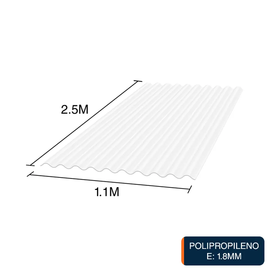 Chapa acanalada Resist polipropileno blanca translucida 2.5m x 1.1m x 1.8mm