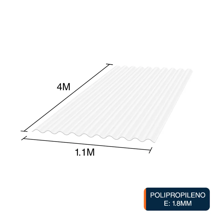 Chapa acanalada Resist polipropileno blanca translucida 4m x 1.1m x 1.8mm