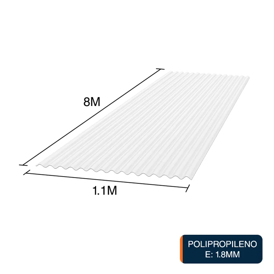 Chapa acanalada Resist polipropileno blanca translucida 8m x 1.1m x 1.8mm