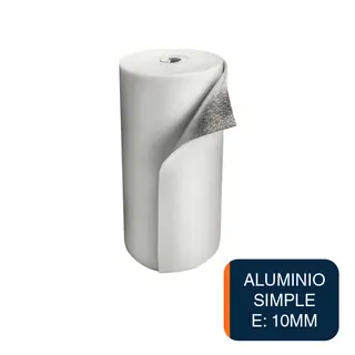 Aislante termico hidrofugo espuma polietileno Rufi film aluminio simple 10mm x 1.05m x 20m rollo x 21m²