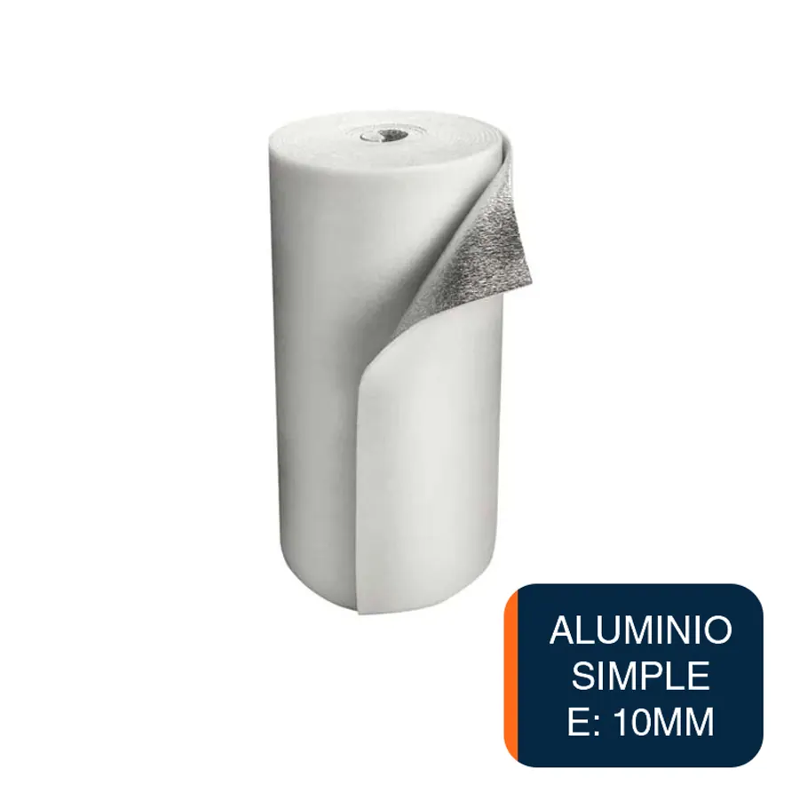 Aislante termico hidrofugo espuma polietileno Rufi film aluminio simple 10mm x 1.05m x 20m rollo x 21m²