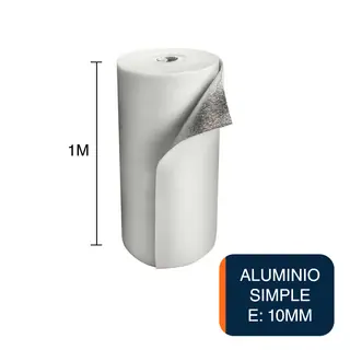 Aislante termico hidrofugo espuma termoplastica Rufi c/poliester aluminizado una cara 10mm x 1m x 20m rollo x 20m²