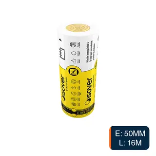 Aislante termico acustico lana de vidrio Fieltro Tensado Polipropileno hidrorepelente blanco 50mm x 1.20m x 16m x rollo 19.2m²