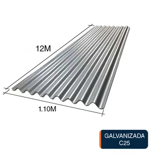 Chapa sinusoidal acanalada galvanizada techos C25 12m x 1.1m x 0.5mm