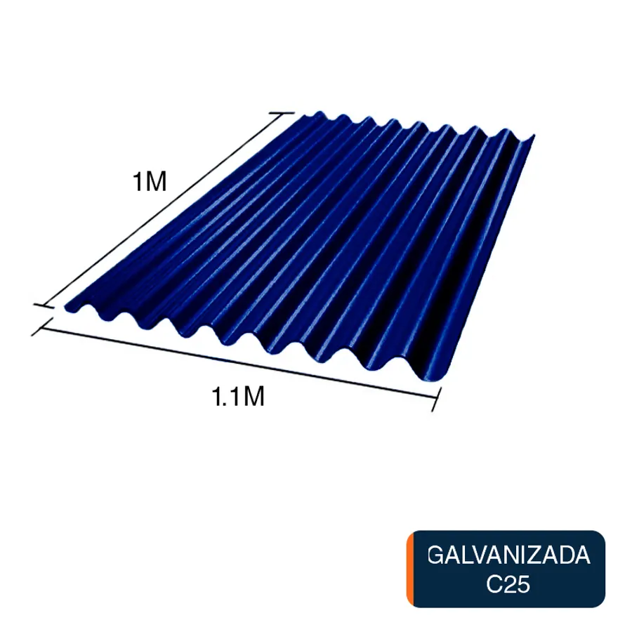 Chapa sinusoidal acanalada galvanizada techos C25 prepintada azul 1m x 1.1m x 0.5mm