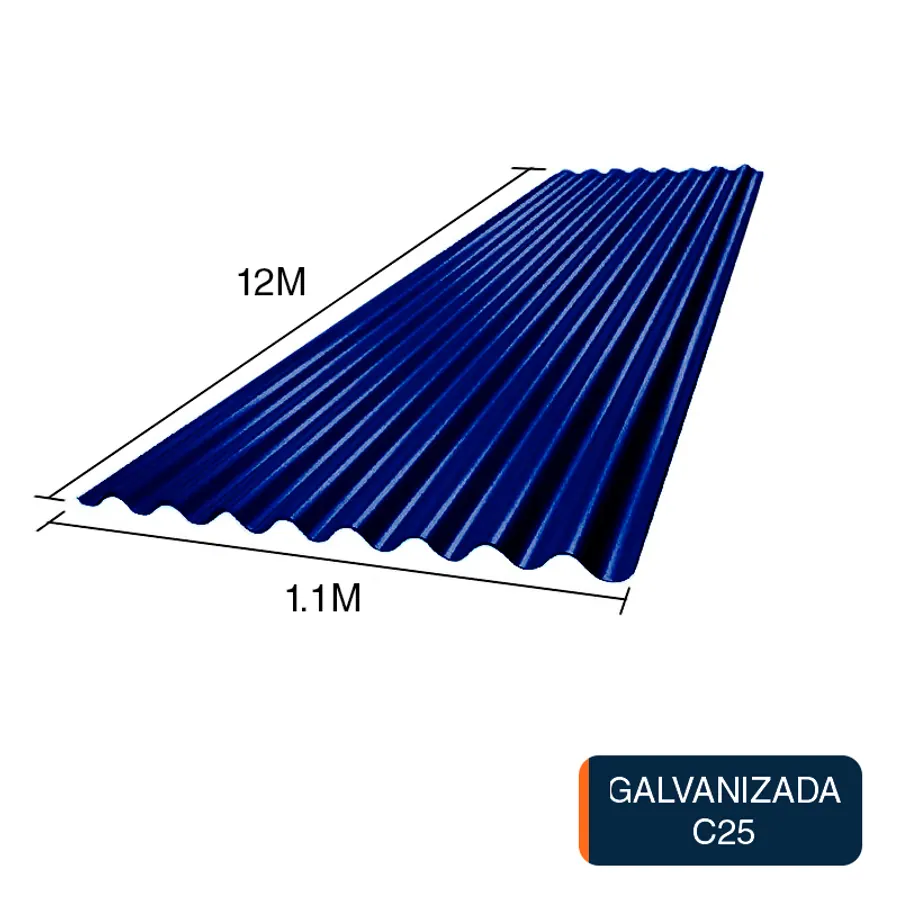 Chapa sinusoidal acanalada galvanizada techos C25 prepintada azul 12m x 1.1m x 0.5mm