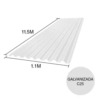 Chapa sinusoidal acanalada galvanizada techos C25 prepintada blanco 11.5m x 1.1m x 0.5mm