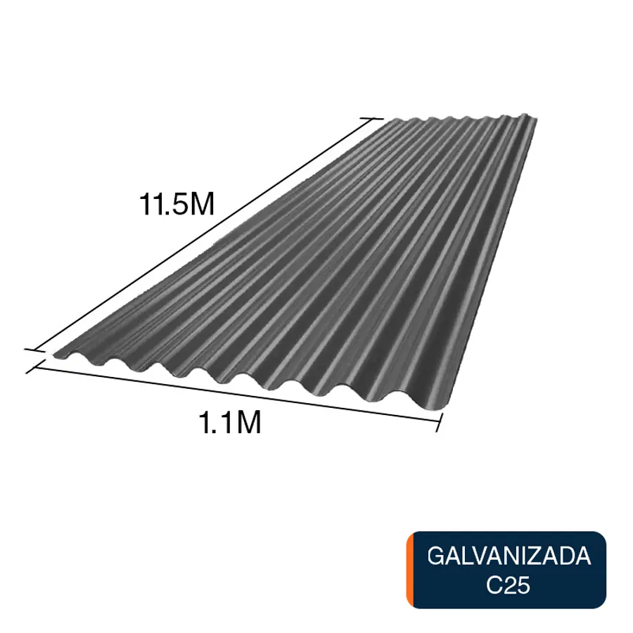 Chapa sinusoidal acanalada galvanizada techos C25 prepintada gris 11.5m x 1.1m x 0.5mm