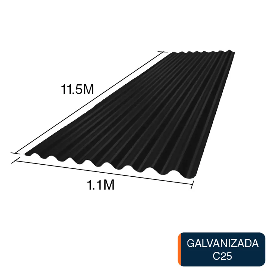 Chapa sinusoidal acanalada galvanizada techos C25 prepintada negro 11.5m x 1.1m x 0.5mm