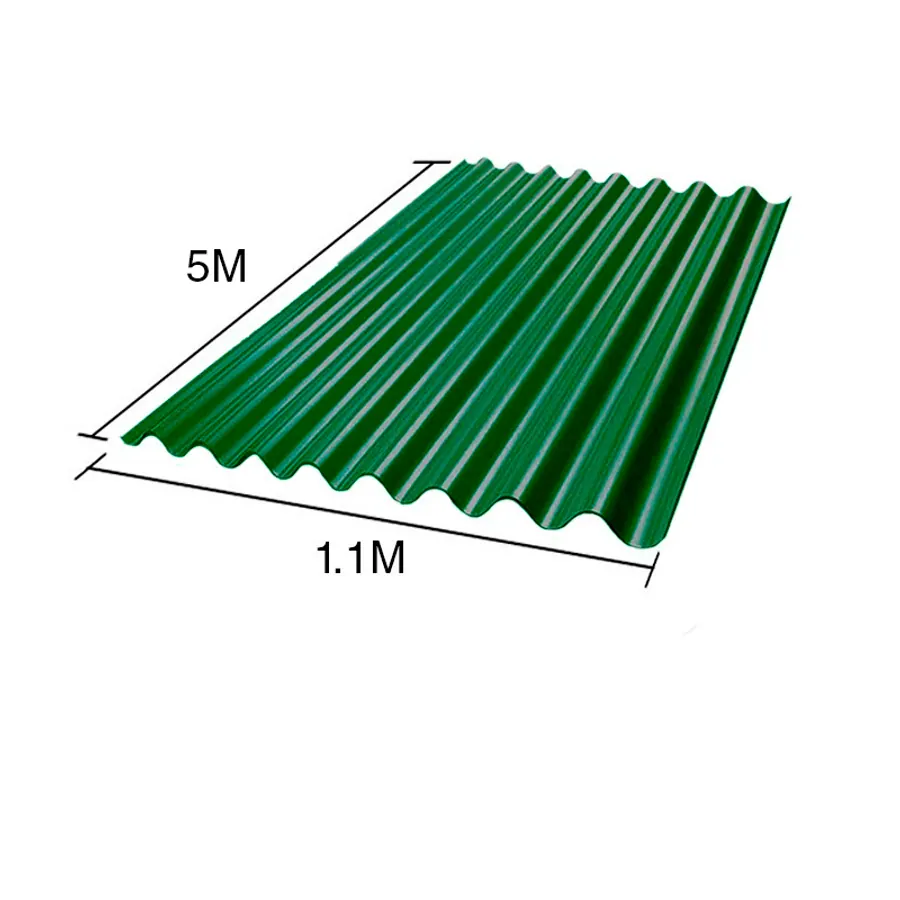 Chapa sinusoidal acanalada galvanizada techos C25 prepintada verde 5m x 1.1m x 0.5mm