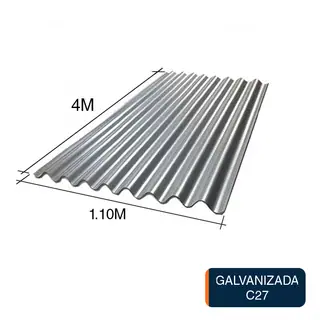 Chapa sinusoidal acanalada galvanizada techos C27 4m x 1.1m x 0.4mm