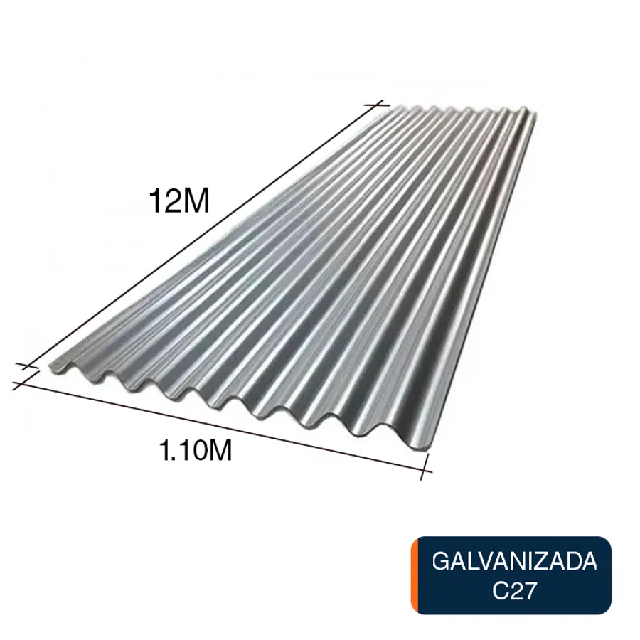 Chapa sinusoidal acanalada galvanizada techos C27 12m x 1.1m x 0.4mm