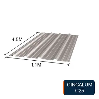 Chapa trapezoidal T1010 cincalum techos C25 4.5m x 1.1m x 0.5mm