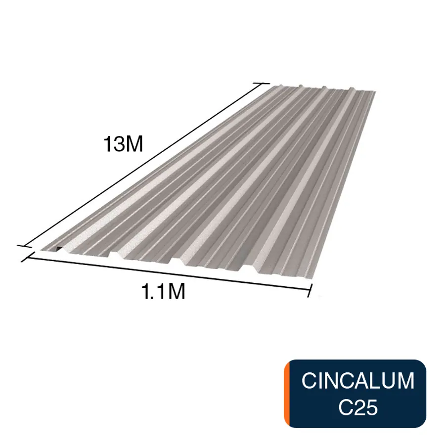 Chapa trapezoidal T1010 cincalum techos C25 13m x 1.1m x 0.5mm