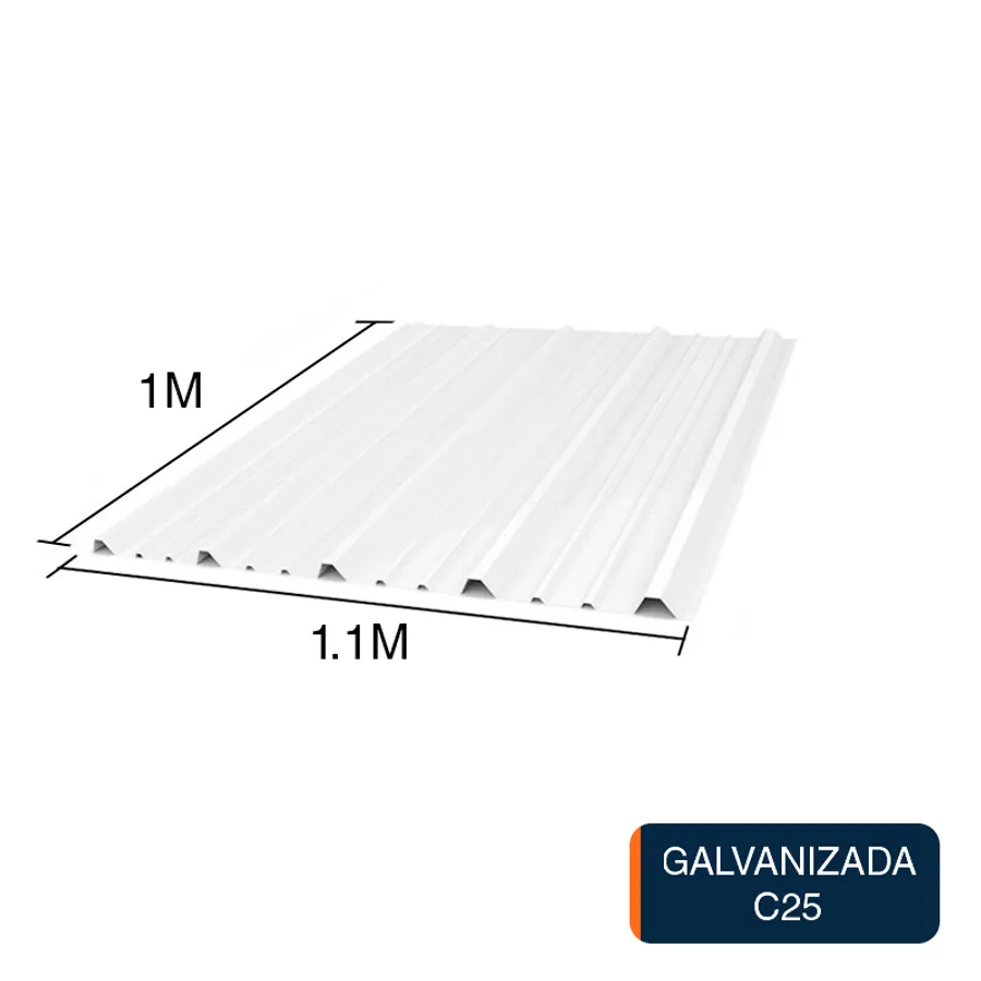Chapa trapezoidal galvanizada T1010 techos C25 prepintada blanco 1m x 1.1m x 0.5mm