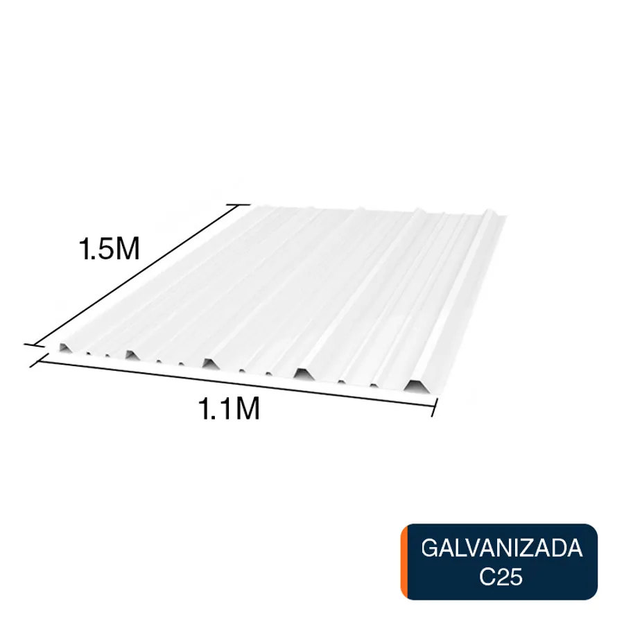 Chapa trapezoidal galvanizada T1010 techos C25 prepintada blanco 1.5m x 1.1m x 0.5mm