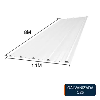 Chapa trapezoidal galvanizada T1010 techos C25 prepintada blanco 8m x 1.1m x 0.5mm