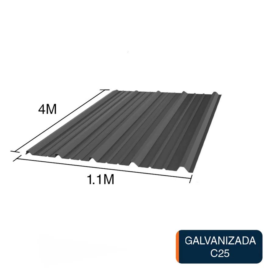Chapa trapezoidal T1010 galvanizada techos C25 prepintada gris 4m x 1.1m x 0.5mm
