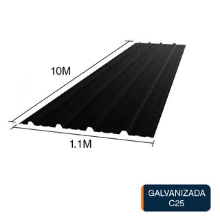 Chapa trapezoidal T1010 galvanizada techos C25 prepintada negro 10m x 1.1m x 0.5mm
