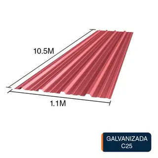 Chapa trapezoidal galvanizada T1010 techos C25 prepintada rojo 10.5m x 1.1m x 0.5mm