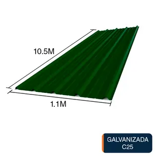 Chapa trapezoidal T1010 galvanizada techos C25 prepintada verde 10.5m x 1.1m x 0.5mm