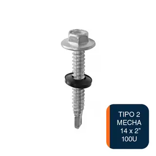 Tornillo autoperforante Tipo 2 c/arandela punta mecha hexagonal 14 x 2" caja x 100u