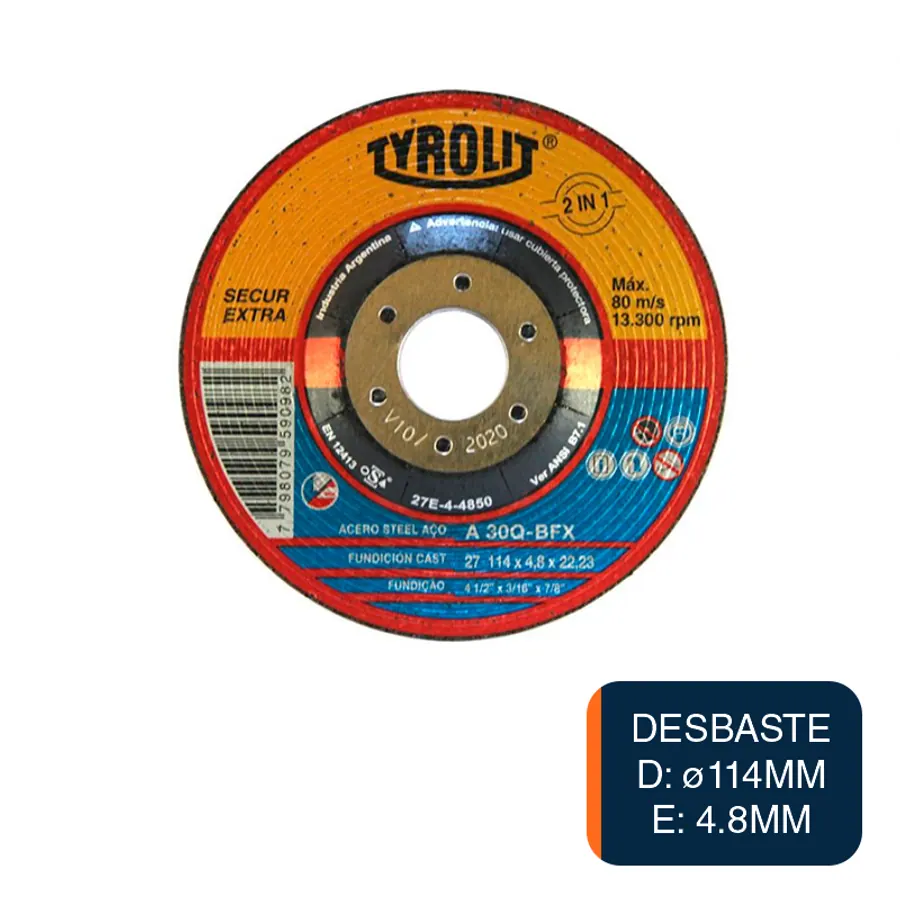 Disco amoladora Secur Extra desbaste ø 114mm x 4.8mm x ø 22.23mm