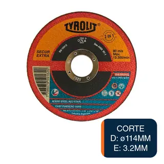 Disco amoladora Secur Extra corte acero ø 114mm x 3.2mm x ø 22.23mm
