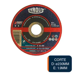 Disco amoladora Expert Tools corte acero ø 230mm x 1.9mm x ø 22.23mm