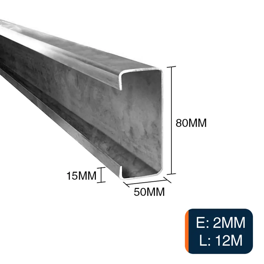Perfil C acero galvanizado pestaña 15mm estructuras metalicas 80mm x 50mm x 12m x 2mm