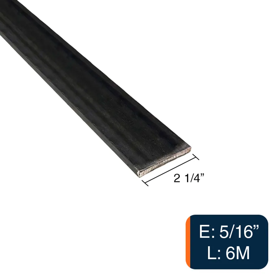 Planchuela lisa herreria acero laminado 2 1/4" x 5/16" barra 57.2mm x 7.9mm x 6m