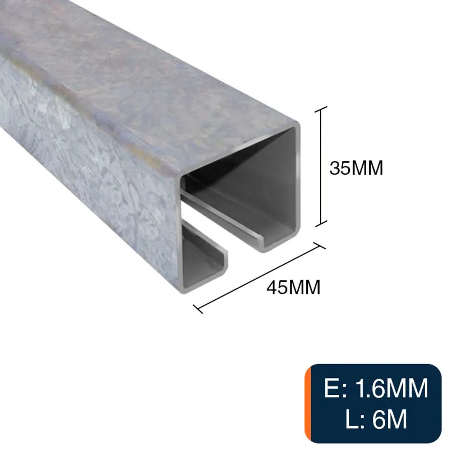Riel plano superior 84 hierro porton 1.6mm x 35mm x 45mm x 6m