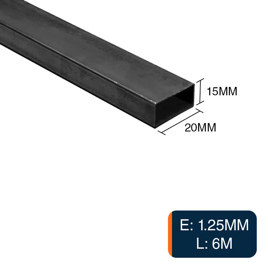 Caño rectangular estructural acero 1.25mm tubo 15mm x 20mm x 6m
