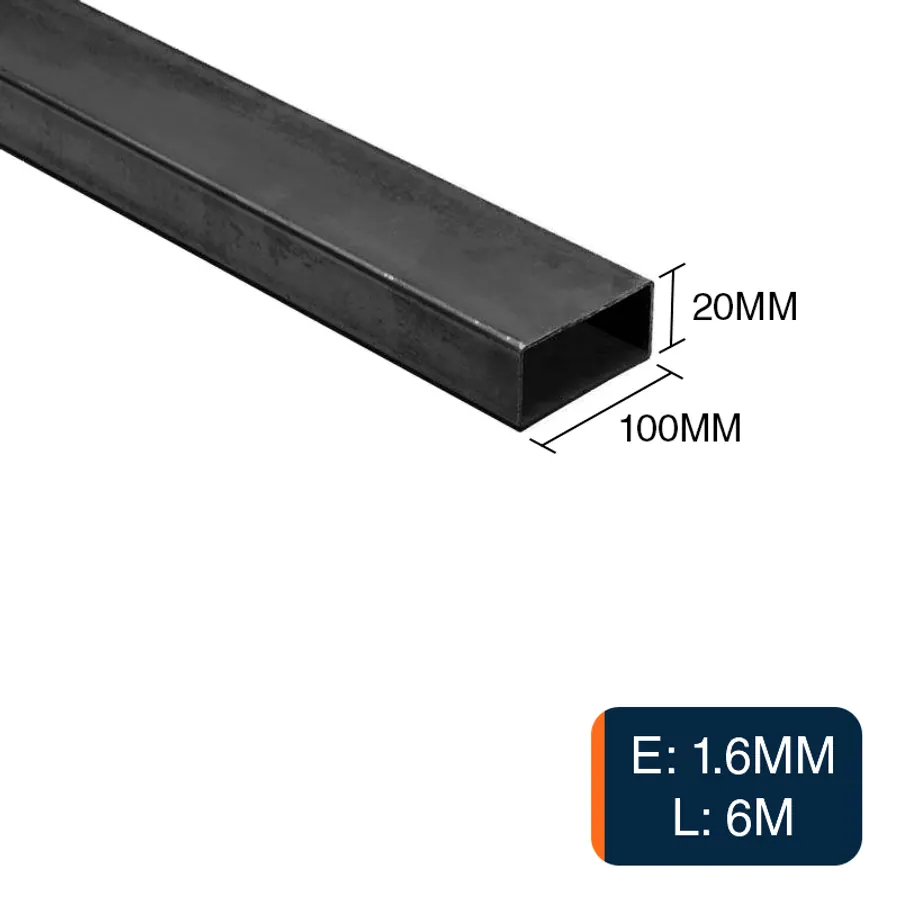 Caño rectangular estructural acero 1.6mm tubo 20mm x 100mm x 6m
