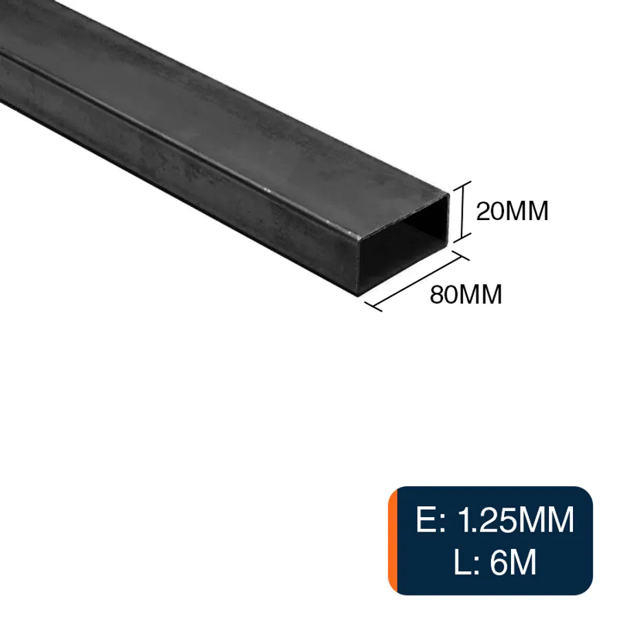 Caño rectangular estructural acero 1.25mm tubo 20mm x 80mm x 6m