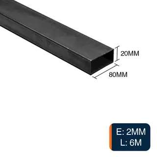 Caño rectangular estructural acero 2.00mm tubo 20mm x 80mm x 6m