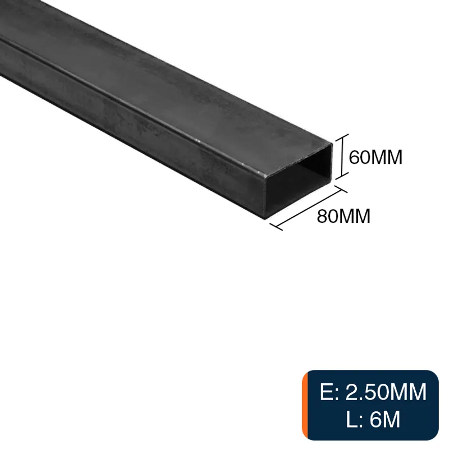 Caño rectangular estructural acero 2.50mm tubo 60mm x 80mm x 6m